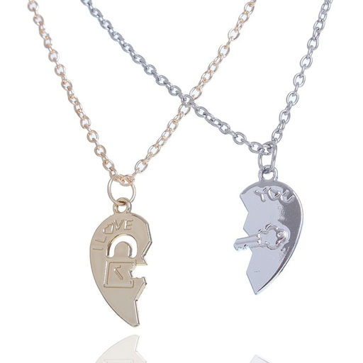 Кулоны «Неразлучники», половинки сердец, ключ и замок, цвет серебристо-золотой, 45см
