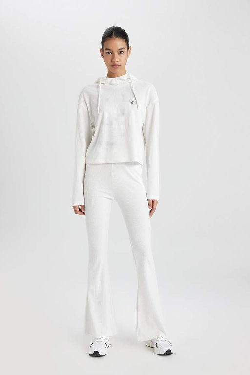 DeFactoFit Футболка стандартного кроя с капюшоном и вышивкой в рубчик с длинными рукавами  фото 2