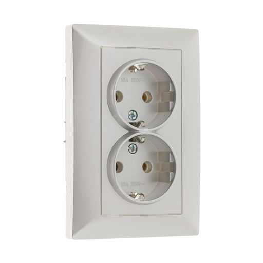 Розетка Luazon Lighting «Антей», 16 А, скрытая, IP20, двухместная, с заземлением, серебристая