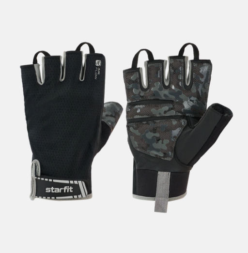 Перчатки для фитнеса STARFIT WG-203, черный/серый  фото 2