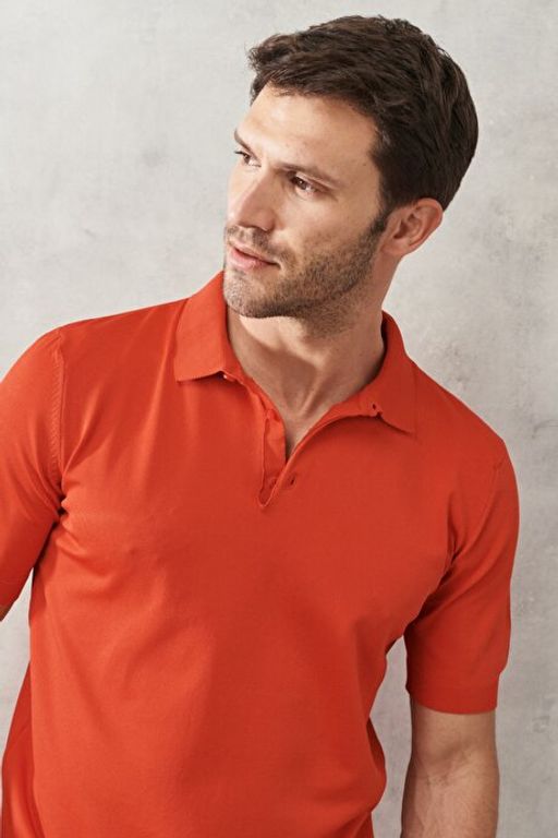 Standart Fit Normal Kesim Polo Yaka K_sa Kollu K_rm_z_ Triko Ti__rt 4A4922200011KMZ