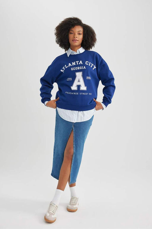 Толстый свитшот оверсайз с круглым вырезом - Defacto фото 5