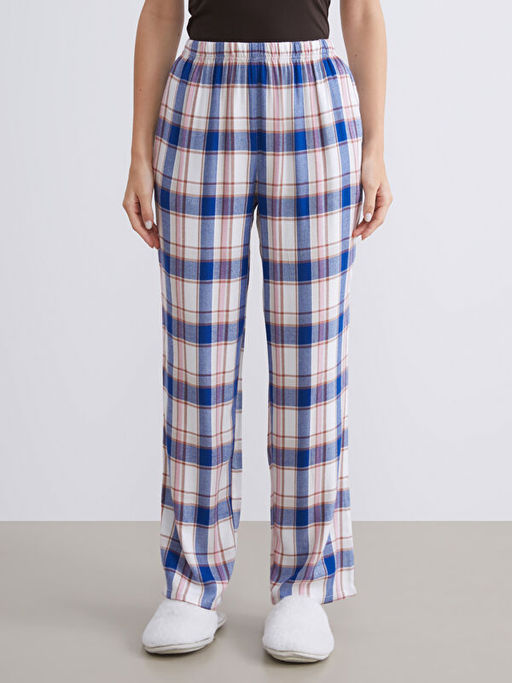 Beli Lastikli Ekose Kad?n Pijama Alt?