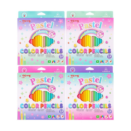 Карандаши 24 цвета, в картонной коробке, шестигранные, деревянные, Пастель, МИКС
