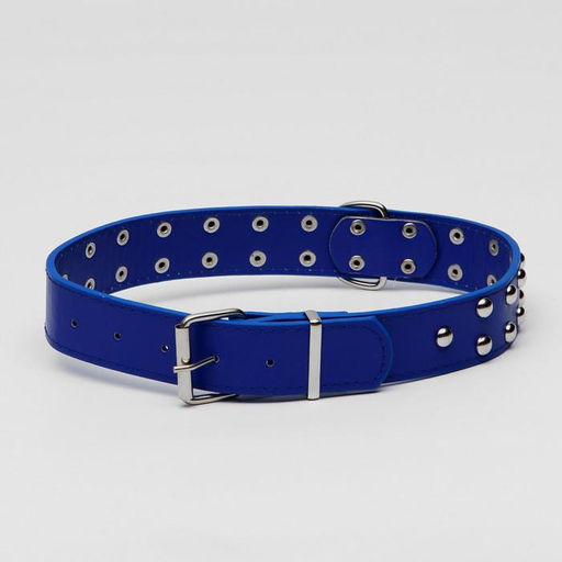 Ошейник клёпаный в 2 ряда, 65 х 3,4 см, ОШ 50-60 см, синий - Пижон фото 5