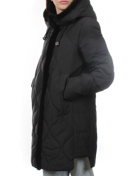 310 BLACK/BLACK Пальто зимнее стеганое женское (200 гр. холлофайбер, натуральная норка) - Fashion фото 5