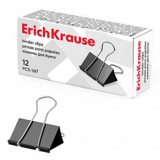Цена за 1 шт. Зажимы для бумаг ErichKrause Classic, 32мм, черный (в коробке по 12 шт.)