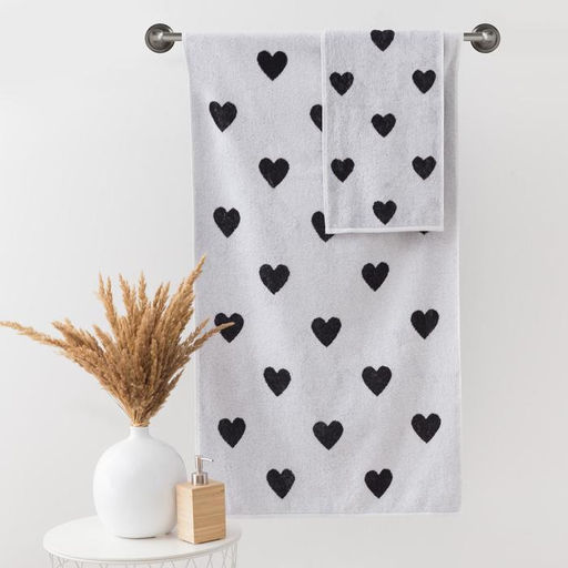 Полотенце махровое Этель ЧБ Сердечки черные, пестроткань, 70х130 см  фото 5