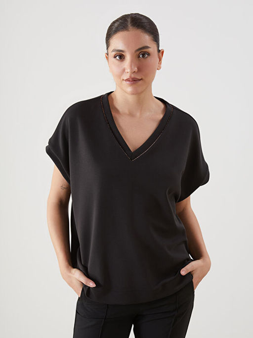 V Yaka Oversize Kad?n Ti??rt