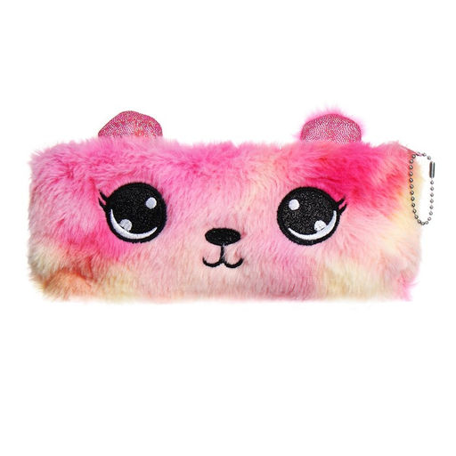 Пенал школьный меховой на молнии Calligrata «Мишка», пушистый, с ушками, МИКС