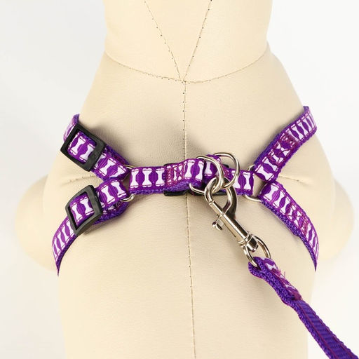 Комплект прошитый Косточки, ширина 1 см, поводок 120 см, шлейка 23-35 см, фиолетовый - Пижон фото 4