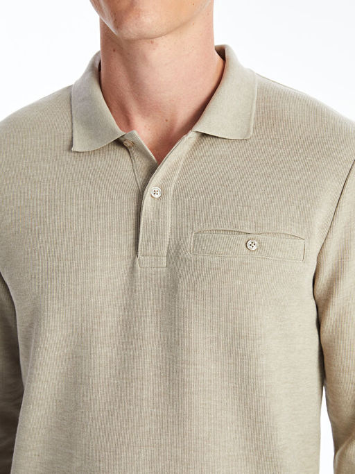 Polo Yaka Uzun Kollu Erkek Sweatshirt