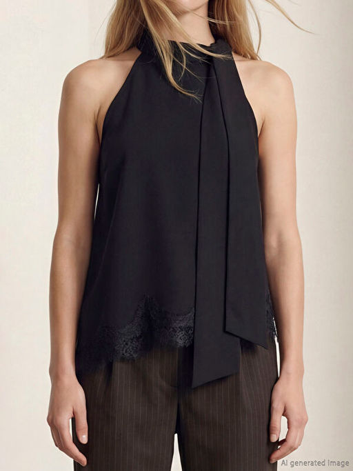 Halter Yaka Asimetrik Kesim Bluz