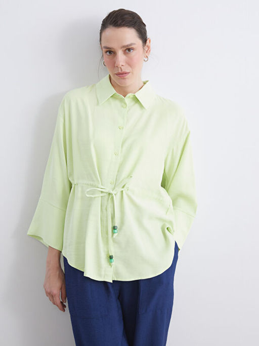 Ba?lamal? ?p Detayl? Oversize Kad?n G?mlek