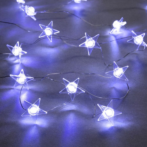 Гирлянда Нить 2 м роса с насадками Звезда, IP20, серебристая нить, 20 LED, свечение белое, 2 режима, ААх2
