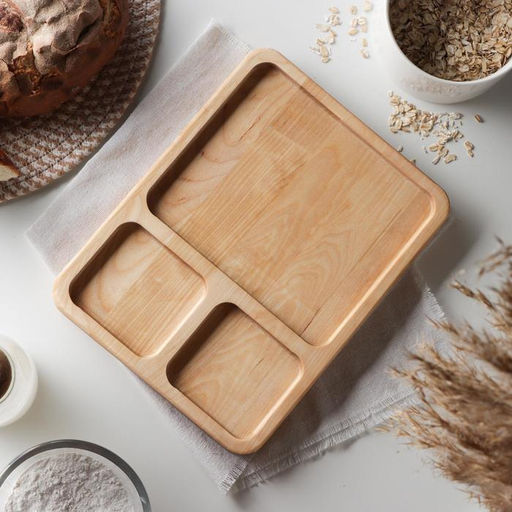 Менажница деревянная квадратная Доляна, 26×20.5×2 см, 3 секции, берёза