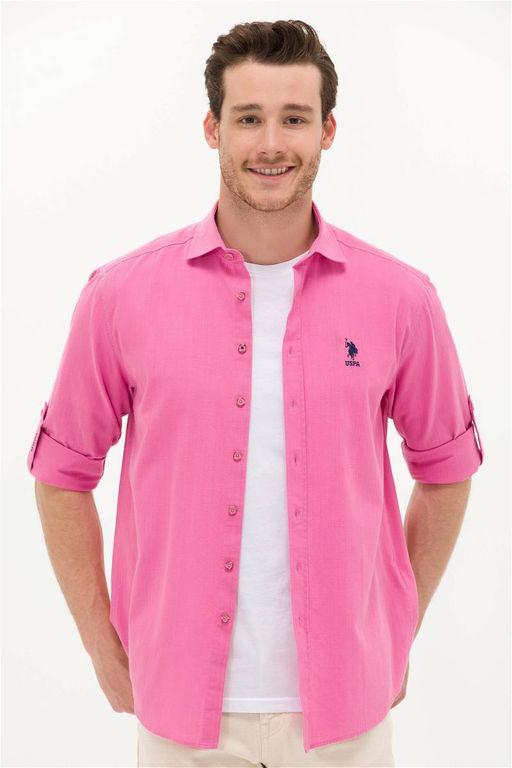 U. S. Polo Assn Мужская розовая базовая рубашка из льна - U.s. polo assn фото 10