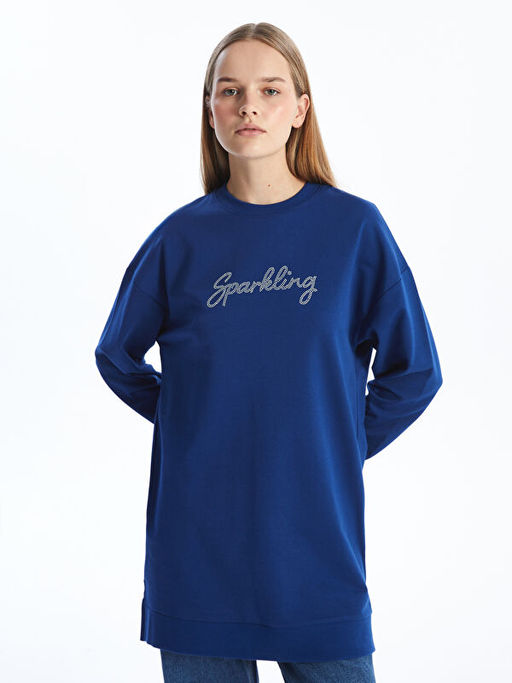 Bisiklet Yaka Parlak Ta?l? Kad?n Sweatshirt Tunik