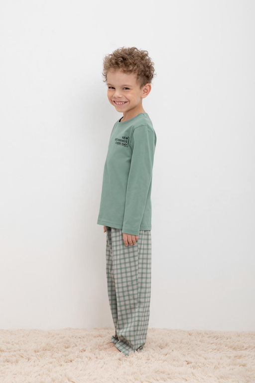 Crockid _ К 1600-1/весенний зеленый,бежевая клетка пижама дет  фото 4