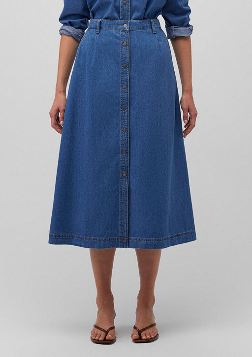 Dugme Detayl? Indigo Etek - Mavi фото 3