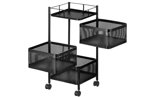 Этажерка 3-х ярусная 27*27*64 см Черная с выдвижными корзинами, на колесиках, металлическая - Elan gallery фото 3