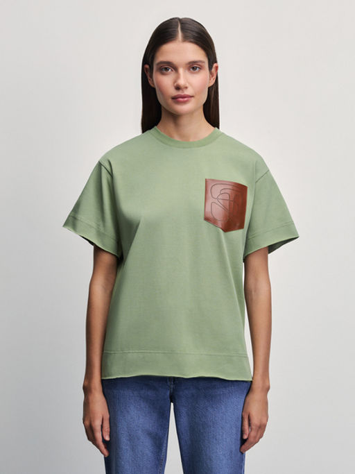 Футболка с карманом из искусственной кожи / Zarina  фото 3