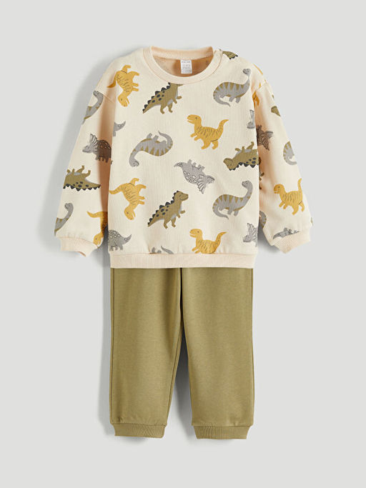 Dinozor Bask?l? Erkek Bebek Sweatshirt ve E?ofman Alt