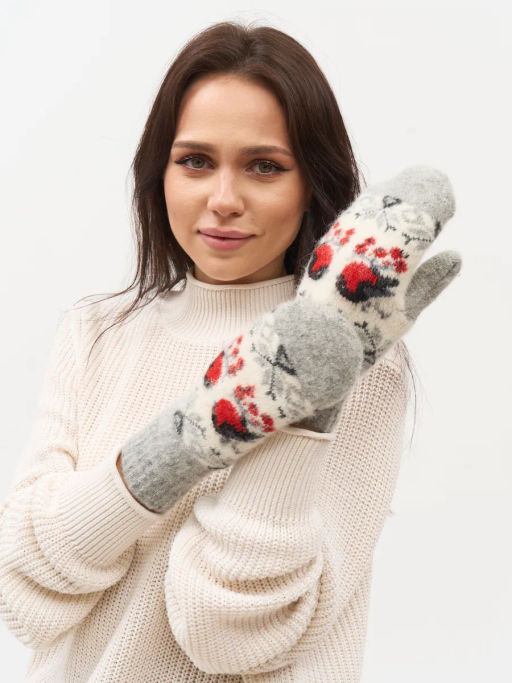 Варежки женские Два снегиря с орнаментом КРУГ 3428-3 - Рассказовские варежки фото 2