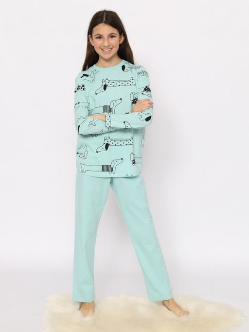 CRB wear/CSJG 50175-49 Пижама для девочки (джемпер, брюки),светло-бирюзовый/Ex.Cherubino  фото 2