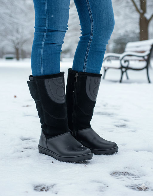 Монголки женские на литой подошве. Черные. Кожа. Молния. Подклад овчина. - Roshva фото 13