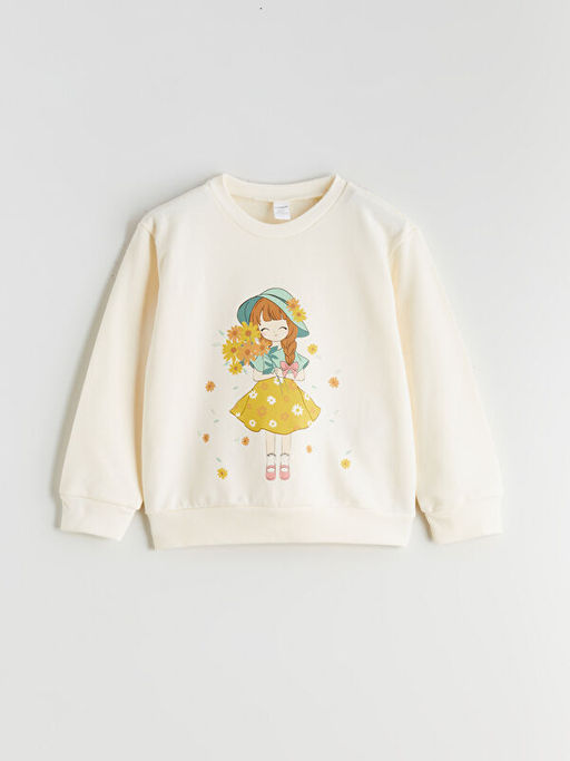 Bisiklet Yaka Bask?l? K?z ?ocuk Sweatshirt 2li