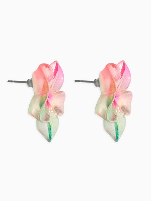 Цена за 3 шт. Серьги пластик «Цветок Лилии» прозрачные, блёстка, розовый, зелёный