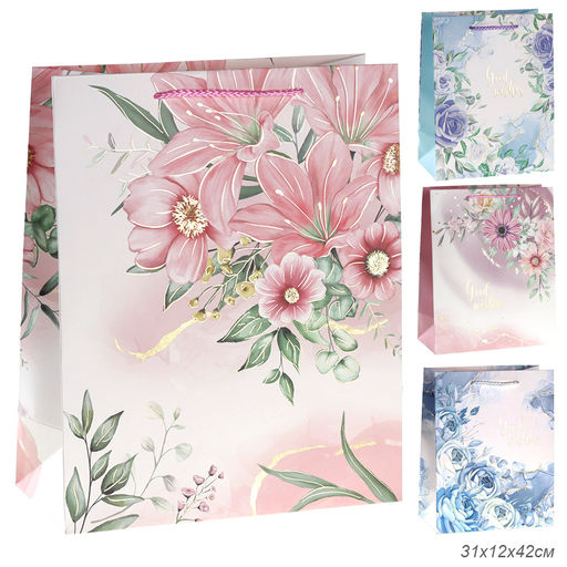Цена за 12 шт. Пакет подарочный 31x42x12см Цветы / 3251XL /уп 12/300/ - ГалеонТрейд фото 6