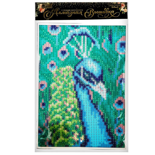 Алмазная мозаика с полным заполнением на холсте «Павлин», 15×21 см