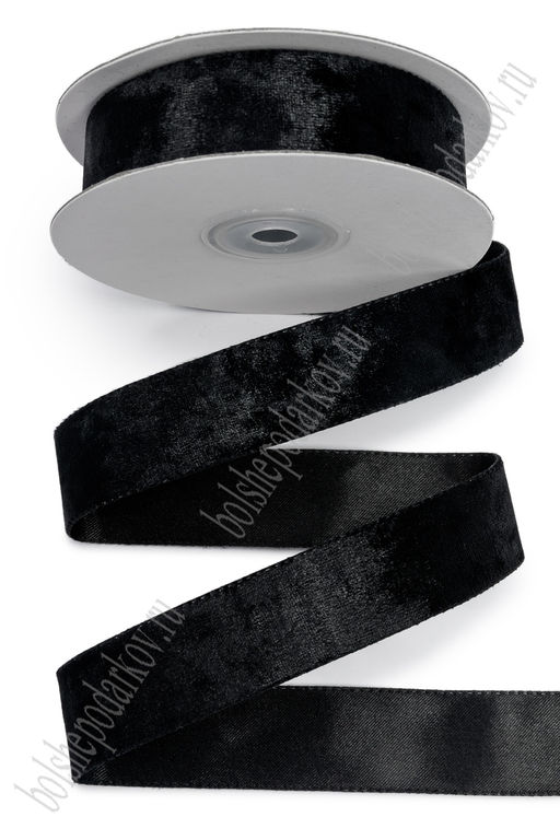 Лента двусторонняя велюр/атлас 2,5 см*10 ярд (SF-7601) черный №1