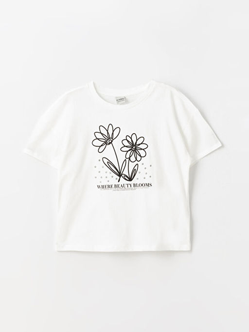 Bisiklet Yaka Bask?l? K?sa Kollu K?z ?ocuk Ti??rt