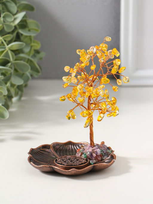Подставка под благовония «Дерево на цветке», жёлтый, 72 камня, 9×9×13.5 см