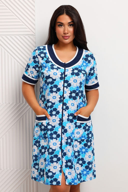 Халат женский из кулирки Марфа голубая ромашка макси - Амадэль фото 2