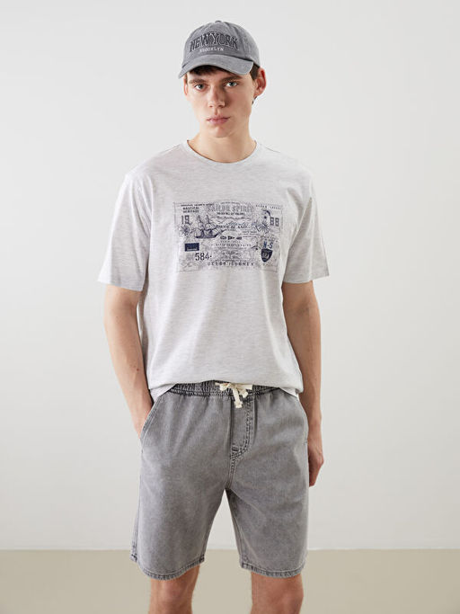 Bisiklet Yaka Bask?l? Penye Erkek Ti??rt