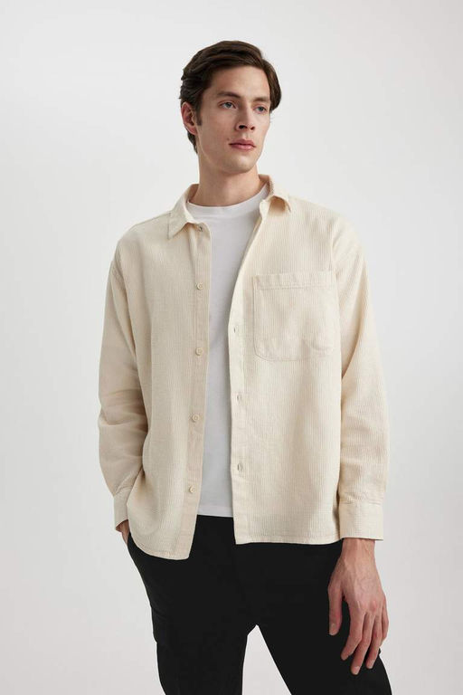 Рубашка оверсайз с широким вырезом поло и длинными рукавами из хлопка - Defacto фото 9