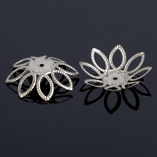 Цена за 2 шт. Шапочки для бусин (набор 10 шт.) СМ-075, 2×24 мм, цвет серебро