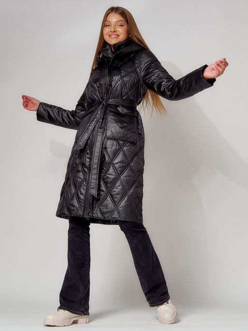 Пальто утепленное стеганое зимнее женское черного цвета 448602Ch - Mtforce фото 12