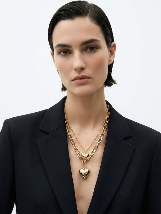 Кулон на цепочке «Сердечки», 2 яруса, цвет золото