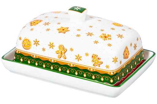 Масленка 13,5*9*6,5 см Новогодняя ёлка зеленый узор NEW BONE CHINA - Elan gallery фото 7