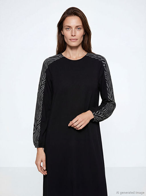 Bisiklet Yaka Desenli A Kesim Elbise