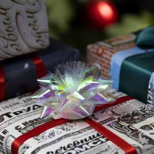 Светодиодная игрушка Бант-звезда 10 см, от батареек LR44?3, свечение мульти, перламутровая