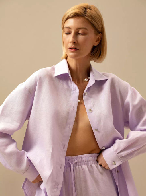 Рубашка женская Лён Белый - Modamica фото 31