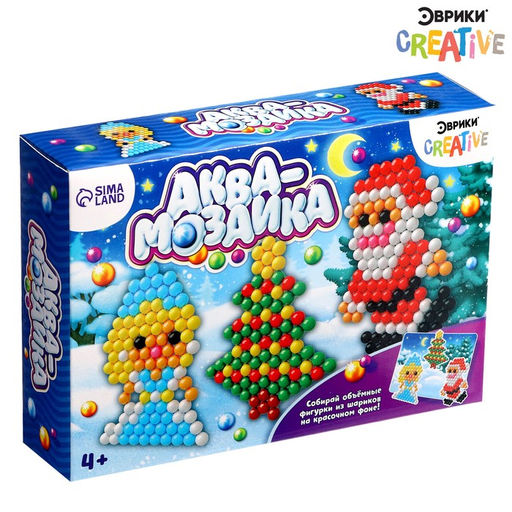 Аквамозаика с декорациями Дед Мороз и Снегурочка, 3 трафарета, 312 шариков