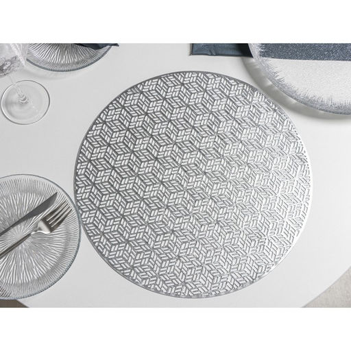 Набор салфеток сервировочных на стол Доляна «Соты», 4 шт, d=38 см, цвет серебряный