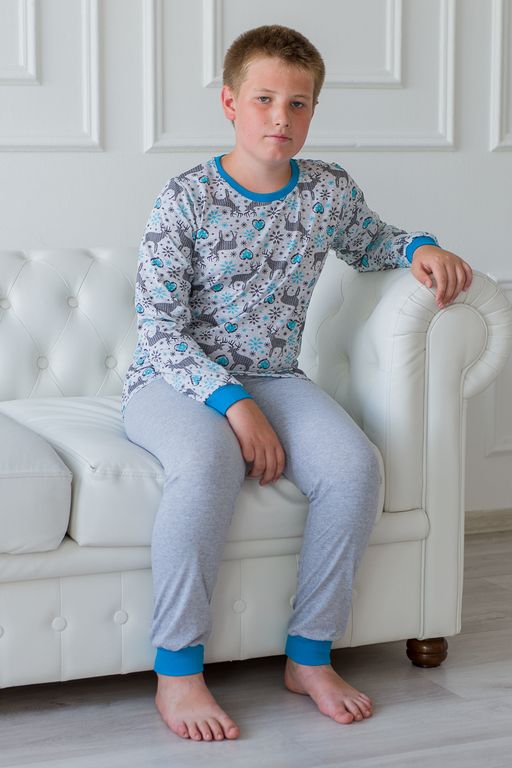 Пижама подростковая из джемпера и брюк из кулирки Олененок голубой - Амадэль фото 9